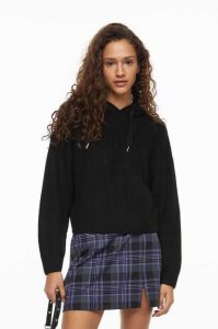 H&M Knit Hoodie Pullover Damen Schwarz | 6857-JRFHX