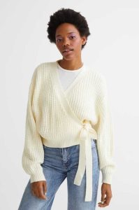 H&M Knit Wrap-front Cardigan Pullover Damen Weiß | 2869-XVWDE