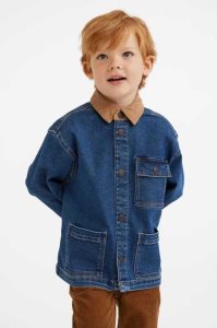 H&M Kompfort Stretch Corduroy-collared Denim Jacket Oberbekleidung Kinder Dunkelblau | 2978-VTJUG