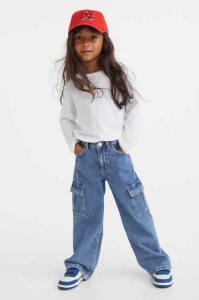 H&M Kompfort Stretch Weite Fit Cargo Jeans Kinder Hellbeige | 5219-VEDUG