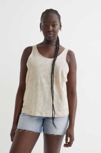 H&M Linen Jersey Tank Oberteile Damen Hellbeige | 6821-HKJDC