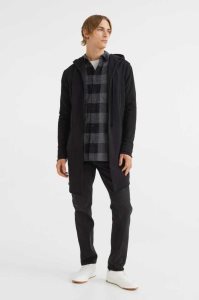 H&M Long Mit Kapuze Cardigan Hoodie Herren Schwarz | 5301-FCXBO