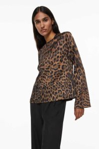 H&M Long-sleeved Bluse Damen Braun Leopard | 0481-RWADK