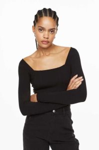 H&M Long-sleeved Bodysuit Oberteile Damen Schwarz | 1679-SNEIX