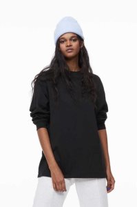 H&M Long-sleeved Jersey Shirt Oberteile Damen Schwarz | 8597-IUNHF