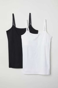 H&M MAMA 2-pack Nursing Tank Tops Schwangerschaftskleidung Damen Schwarz Weiß | 5723-PXJOF