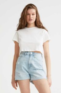 H&M Mom Kompfort Ultra High Denim Kurze Hose Damen Hellblau | 8419-OQZSL