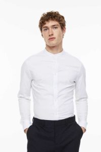 H&M Muscle Fit Band-collar Hemd Herren Weiß | 8052-UXLIS