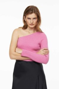 H&M One-shoulder Gerippt Oberteile Damen Rosa | 3174-WHUMR