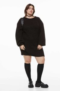 H&M Open-backed knitted Kleider Damen Schwarz | 0489-JWDTA