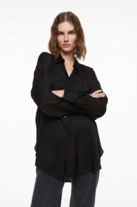 H&M Oversized Bluse Damen Schwarz | 3062-XZUET