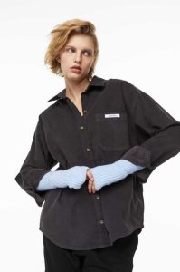 H&M Oversized Corduroy Overshirt Bluse Damen Schwarz | 4698-KRHJS