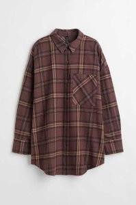 H&M Oversized Flannel Shirt Bluse Damen Dunkelkhaki Grün | 0859-YJLPA