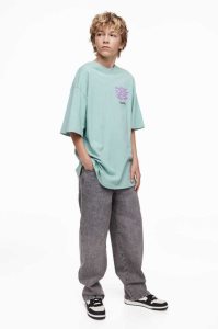 H&M Oversized Printed Hemd Kinder Helltürkis | 9816-QUSTR