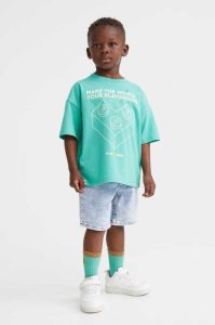 H&M Oversized Printed Hemd Kinder Türkis | 3027-FXLOI