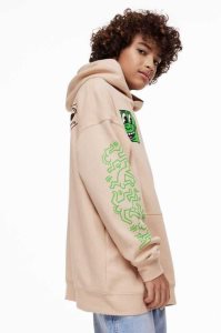 H&M Oversized Printed Hoodie Kinder Beige | 3620-EVUYS