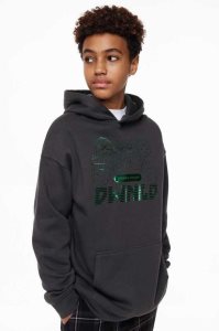 H&M Oversized Printed Hoodie Kinder Grün | 0153-MBWUP