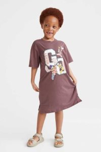 H&M Oversized Printed Jersey Kurzes Kleid Kinder Dunkellila | 9870-ZYEKQ