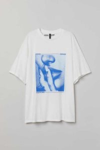 H&M Oversized Printed T-shirt Oberteile Damen Dunkelgrau | 5726-ZVCYE