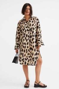 H&M Oversized Shirt Kleider Damen Hellbeige Leopard | 5691-CONEQ