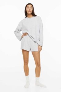 H&M Pajama Top and Shorts Nachtwäsche Damen Hellgrau | 1320-EATNY