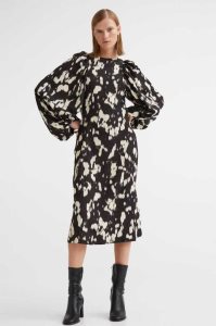 H&M Patterned Balloon-sleeved Kleider Damen Schwarz | 8631-WSHTX