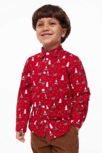 H&M Patterned Baumwoll Hemd Kinder Dunkelgrün | 3128-NAIUT