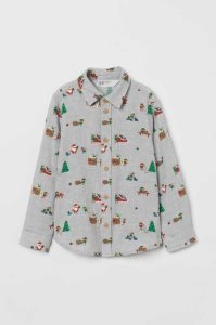 H&M Patterned Baumwoll Hemd Kinder Mintfarben Grün | 4518-XRWFD