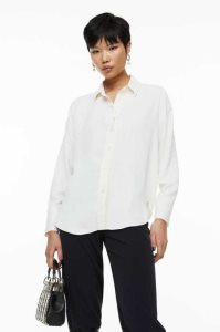 H&M Pointed-collar Shirt Bluse Damen Weiß | 5728-EKUNA