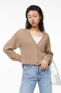 H&M Pointelle-knit Cardigan Pullover Damen Beige | 9736-QZXNI