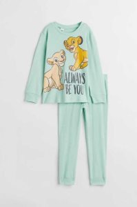 H&M Printed Baumwoll Pajamas Jersey Kinder Helltürkis | 6537-KZBXW