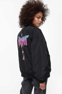 H&M Printed Bomber Jacke Damen Schwarz | 0817-LJGYB