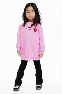 H&M Printed Sweatshirt Kurzes Kleid Kinder Rosa | 1694-FKGUR