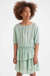 H&M Puff-sleeved Oberteile Kinder Hellgrün | 9235-SOGMB