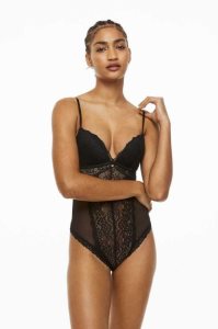 H&M Push-up Tanga Bodysuit Unterwäsche Damen Schwarz | 9765-SBYLK