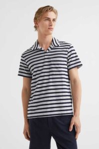 H&M Regular Fit Terry T-shirts Herren Navy Blau Weiß | 9831-OQZCR