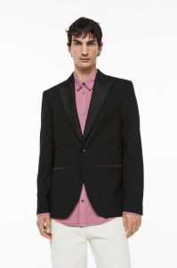 H&M Regular Fit Tuxedo Jacket Blazer Herren Schwarz | 5176-YLMWX