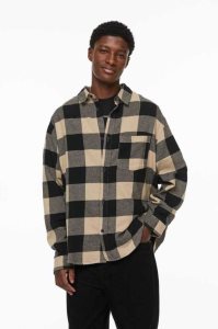 H&M Relaxed Fit Flannel Hemd Herren Beige Schwarz | 8492-QGPWN