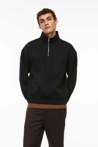 H&M Relaxed Fit Half-zip Sweatshirt Herren Schwarz | 0439-UXIGA