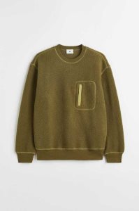 H&M Relaxed Fit Pile Sweatshirt Herren Khaki Grün | 6057-YRMUN