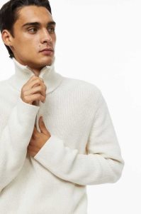 H&M Relaxed Fit Rib-knit Half-zip Pullover Herren Weiß | 0872-FZEVD