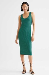 H&M Rib-knit Bodycon Kleider Damen Grün | 9024-TVGEN