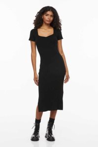 H&M Rib-knit Bodycon Kleider Damen Schwarz | 1048-FPTEZ