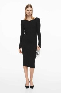 H&M Rib-knit Bodycon Kleider Damen Schwarz | 7645-DRBSL