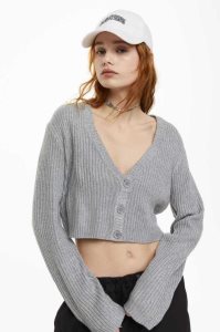 H&M Rib-knit Crop Cardigan Pullover Damen Khaki Grün | 3521-OALYW