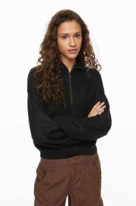 H&M Rib-knit Half-zip Pullover Damen Grau | 5680-PCUMY