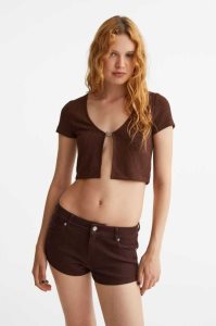 H&M RibbedButterfly Detail Oberteile Damen Dunkelbraun | 6952-RNSTH