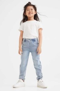 H&M Ruffle-trimmed Denim Jogginghose Kinder Hellblau | 1378-GFVZN