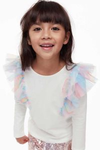 H&M Ruffle-trimmed Oberteile Kinder Weiß | 4671-QSXUV