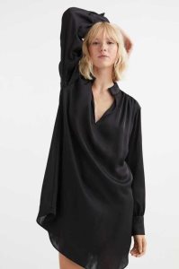 H&M Satin Tunic Kleider Damen Schwarz | 7638-ADIUY